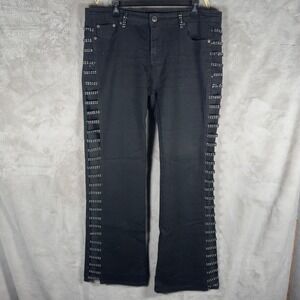 Biker Design USA Black Rhinestone Ladder Cut Out Side Jeans Mens Size 17